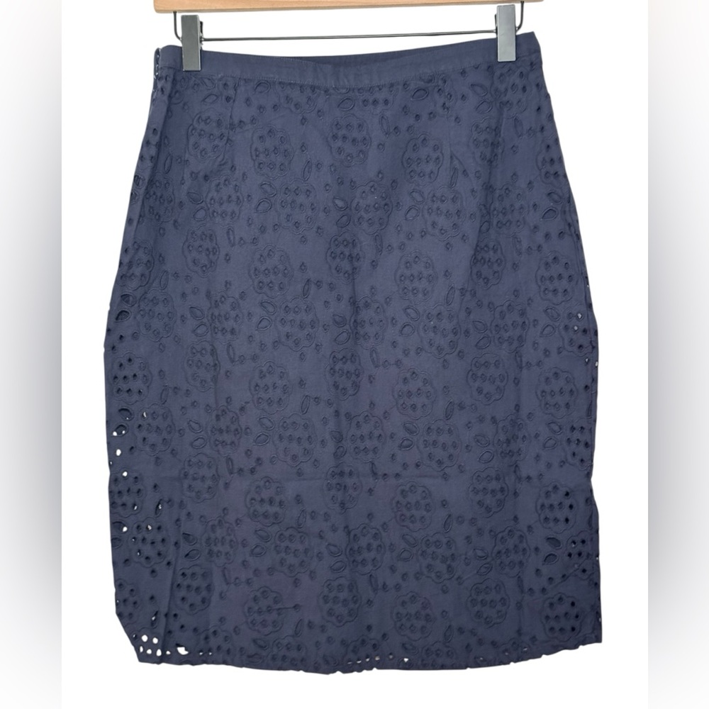 Boden Broderie Eyelet Pencil Skirt NWT‎ 6R – Navy Blue Cotton WG401
